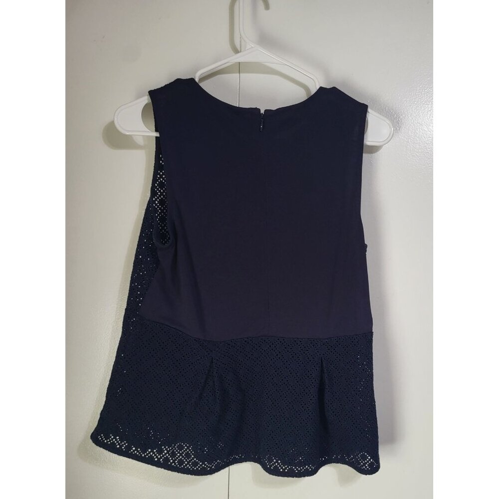 Ann Taylor Navy Blue Eyelet Fit and Flare Top Blouse Womens SZ S - Picture 3 of 8